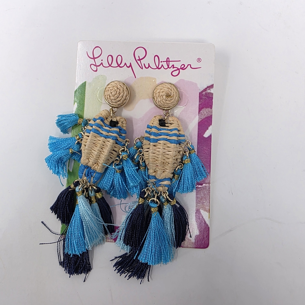 Lilly Pulitzer Blue and Tan Tassel Earrings